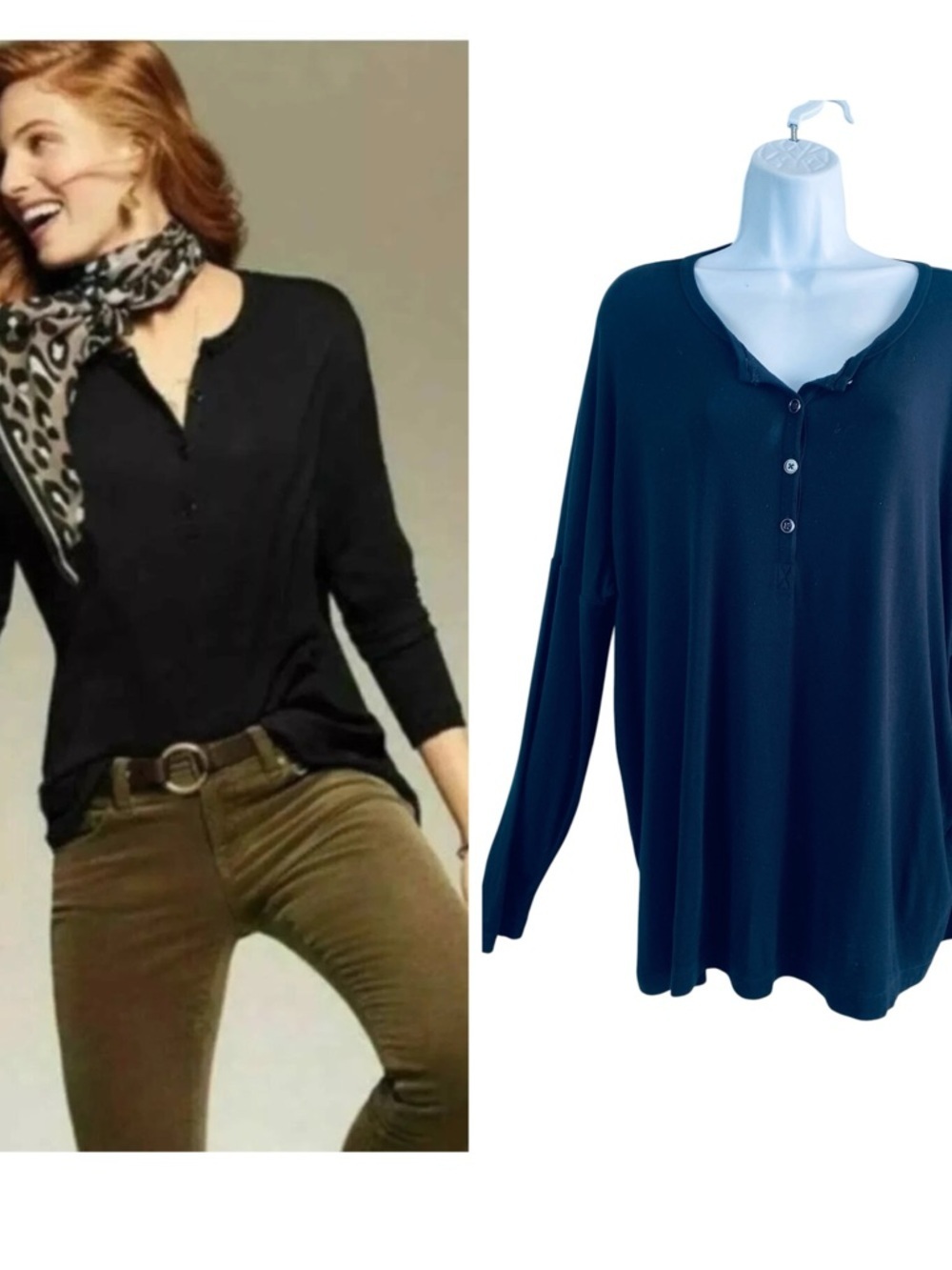 CAbi Black Henley Oversized Shirt Size M